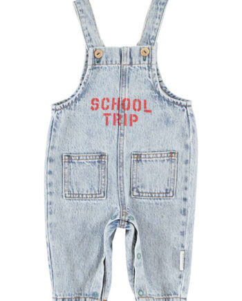 PIUPIUCHICK BABY | dungarees | fadded light blue denim w/ "school trip" print