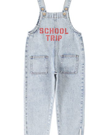 PIUPIUCHICK | dungarees | fadded light blue denim w/ "school trip" print