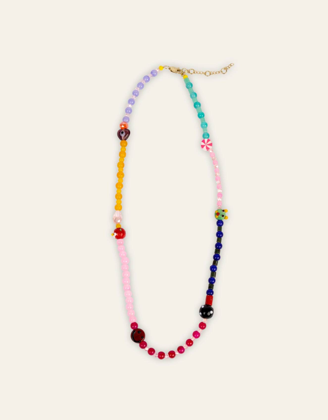 OILILY | Glass Beaded Charm Necklace - Pink