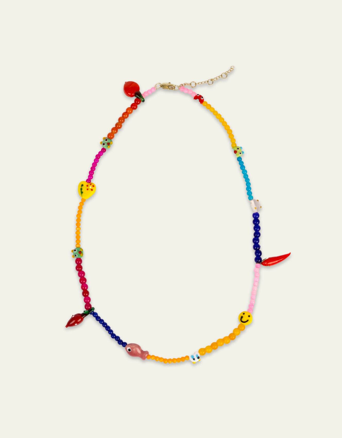 OILILY | Glass Beaded Charm Necklace - Pink - Spice
