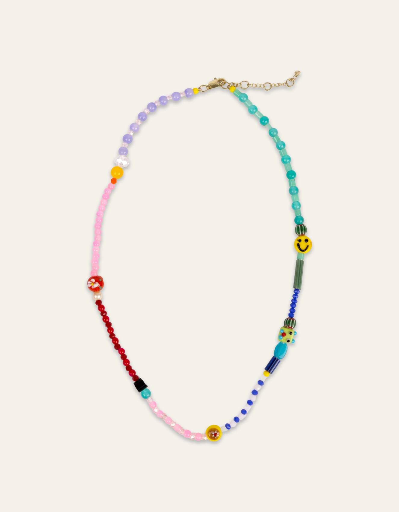 OILILY | Glass Beaded Necklace With Charm - Green - Multiflower